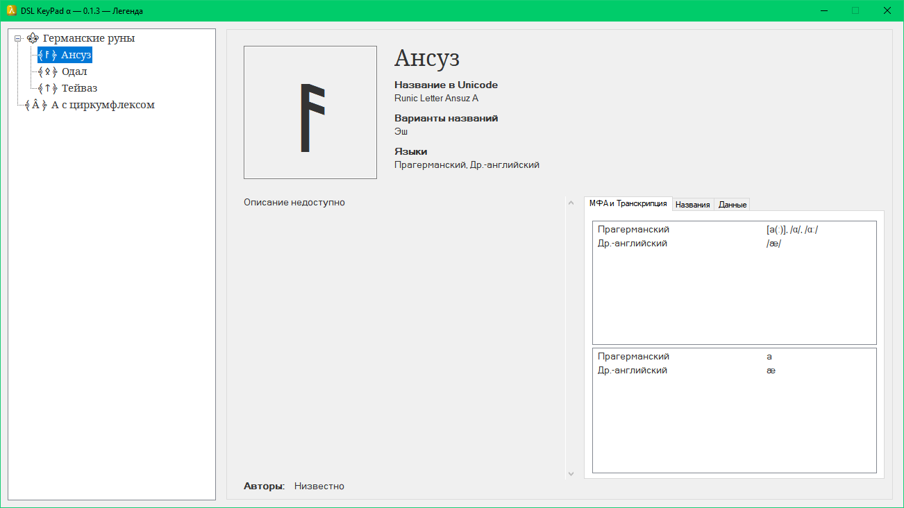Окно Легенды